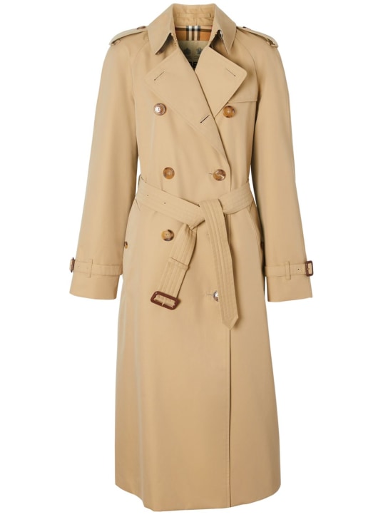 Burberry: Trench-coat en toile de coton Waterloo - Beige - women_0 | Luisa Via Roma