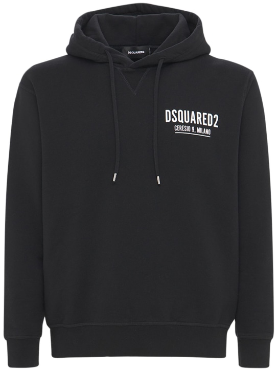 Dsquared2: Ceresio 9 print cotton jersey hoodie - Siyah - men_0 | Luisa Via Roma
