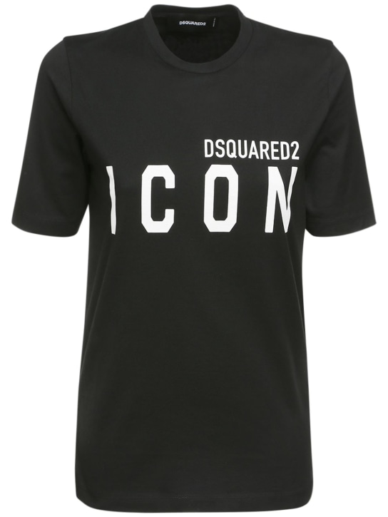 Dsquared2: T-shirt in jersey di cotone con stampa - women_0 | Luisa Via Roma