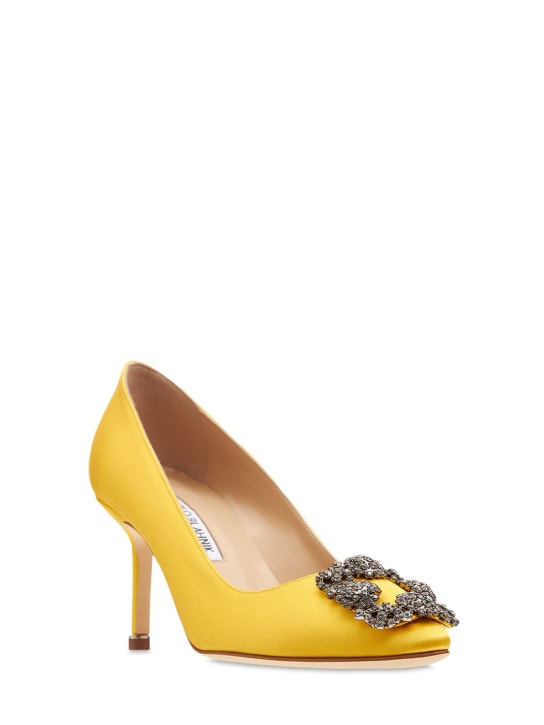 Manolo Blahnik: 70mm Hangisi satin pumps - Yellow - women_2 | Luisa Via Roma