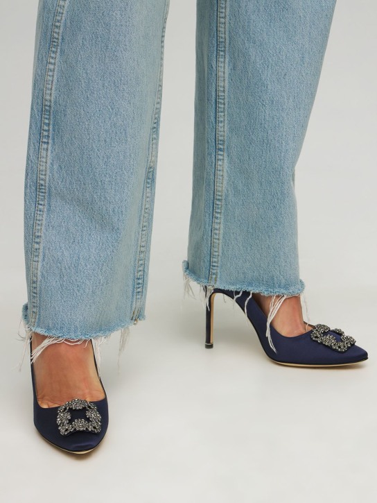 Manolo Blahnik: Zapatos de tacón de satén 105mm - Azul Marino - women_1 | Luisa Via Roma