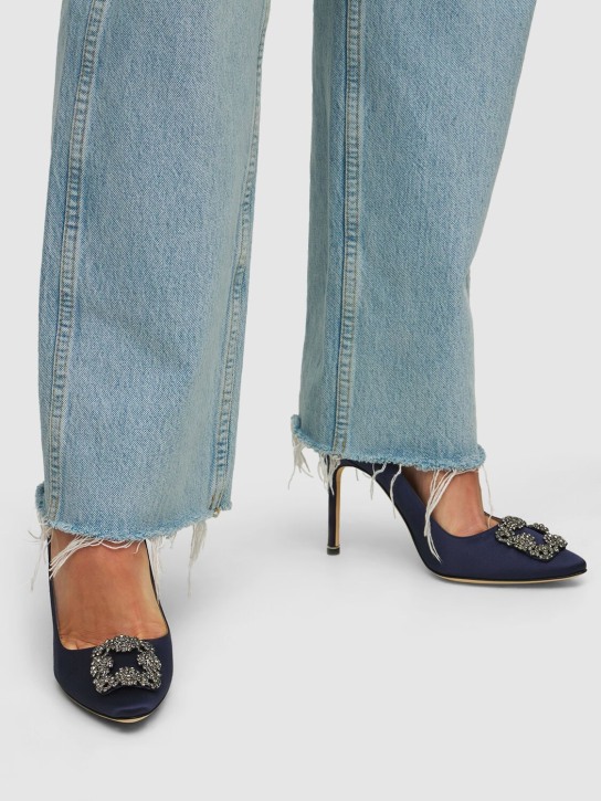 Manolo Blahnik: 105mm Hangisi satin pumps - Navy - women_1 | Luisa Via Roma