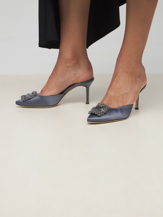 Manolo Blahnik: 70mm Hangisi satin mules - women_1 | Luisa Via Roma