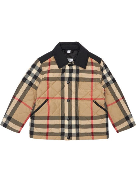 Burberry: Check print quilted nylon puffer jacket - Beige - kids-boys_0 | Luisa Via Roma