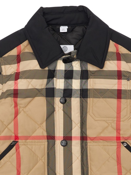 Burberry: Check print quilted nylon puffer jacket - Beige - kids-boys_1 | Luisa Via Roma