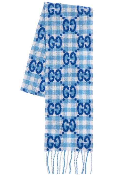 Gucci: Écharpe en laine mélangée à logo GG - Bleu - kids-boys_0 | Luisa Via Roma