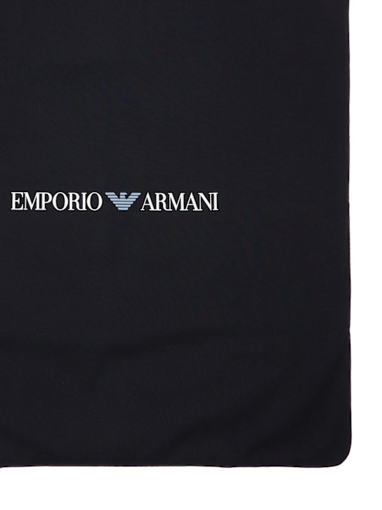 Emporio Armani: Couverture en jersey de coton à logo - Bleu Marine/Blanc - kids-boys_1 | Luisa Via Roma
