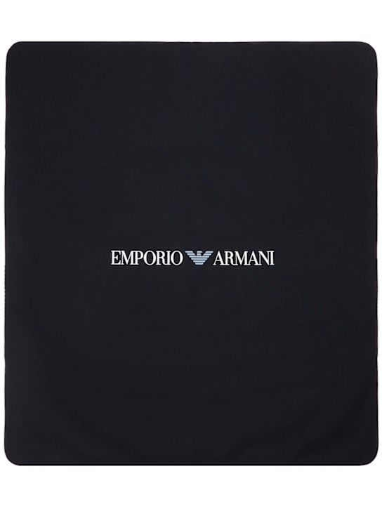 Emporio Armani: Couverture en jersey de coton à logo - Bleu Marine/Blanc - kids-boys_0 | Luisa Via Roma