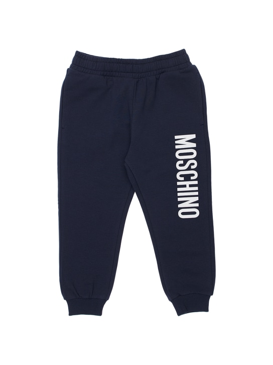 Moschino: Pantalon de jogging en coton imprimé logo - Bleu Marine - kids-boys_0 | Luisa Via Roma
