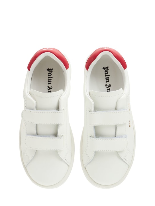 Palm Angels: Logo leather strap sneakers - White/Red - kids-girls_1 | Luisa Via Roma