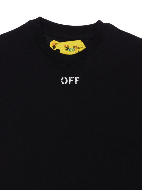 Off-White: Logo印花棉质平纹针织T恤 - 黑色 - kids-girls_1 | Luisa Via Roma