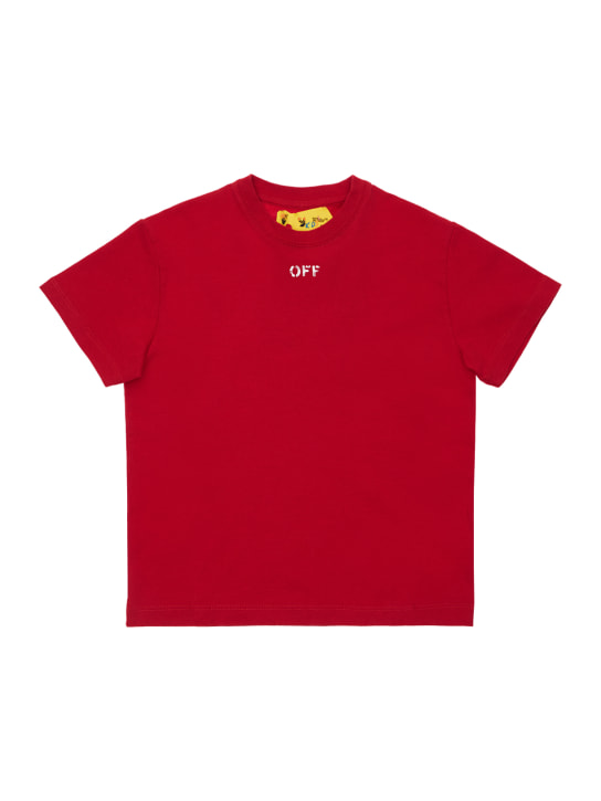 Off-White: Logo print cotton jersey t-shirt - Red - kids-boys_0 | Luisa Via Roma