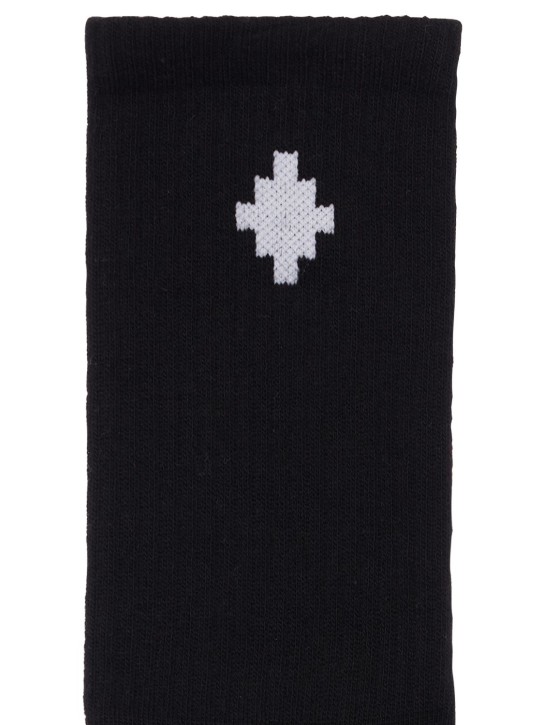 Marcelo Burlon County Of Milan: Logo intarsia cotton blend socks - Black - kids-boys_1 | Luisa Via Roma