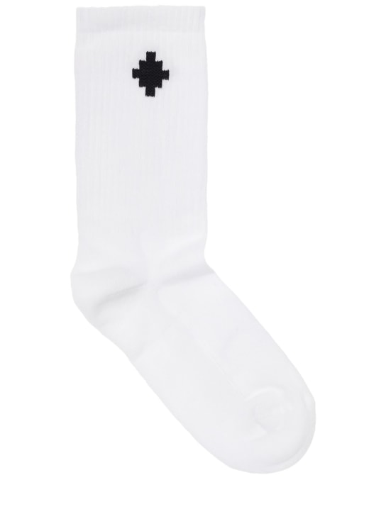 Marcelo Burlon County Of Milan: Chaussettes en coton mélangé à logo - Blanc - kids-boys_0 | Luisa Via Roma