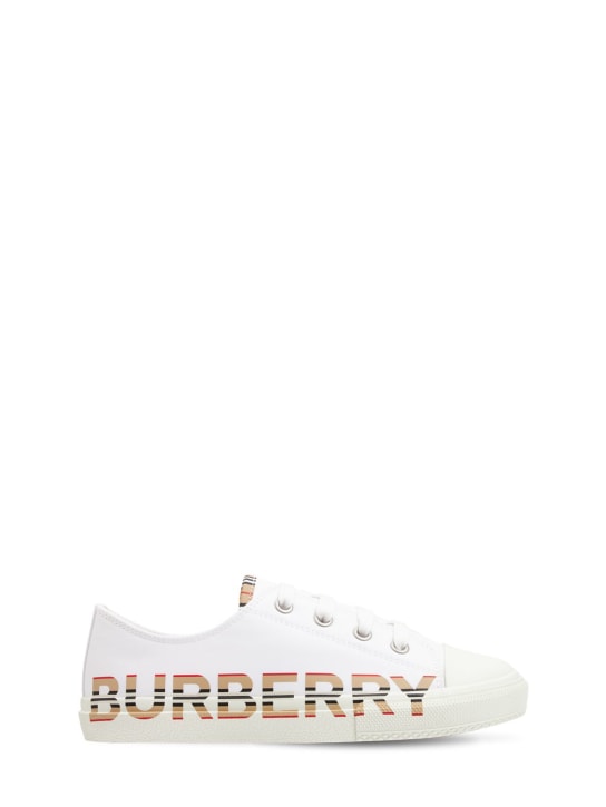 Burberry: Icon Stripe logo cotton lace-up sneakers - White - kids-boys_0 | Luisa Via Roma
