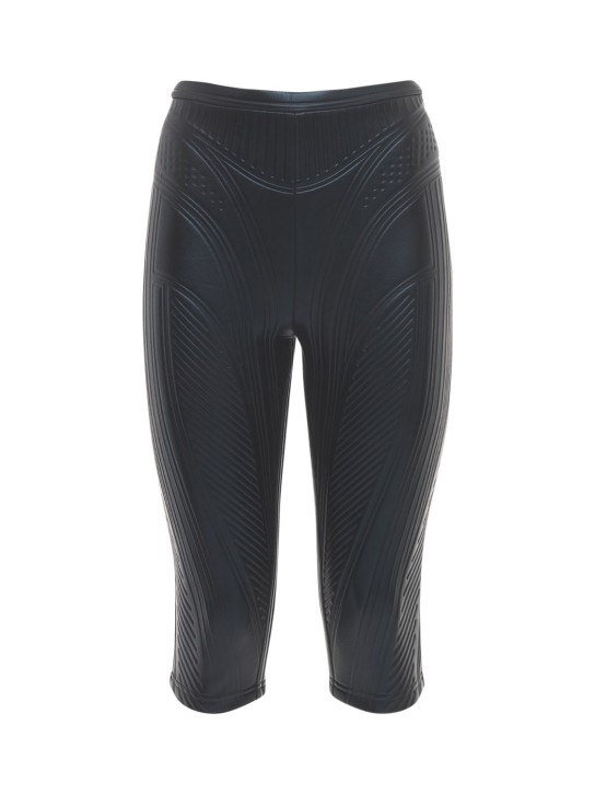 MUGLER: Pantalon de motard en jersey brillant embossé - Noir - women_0 | Luisa Via Roma