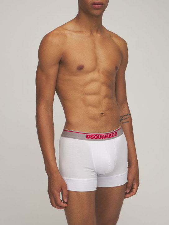 Dsquared2: LOGO莫代尔平纹针织平角内裤2条装 - 白色 - men_1 | Luisa Via Roma