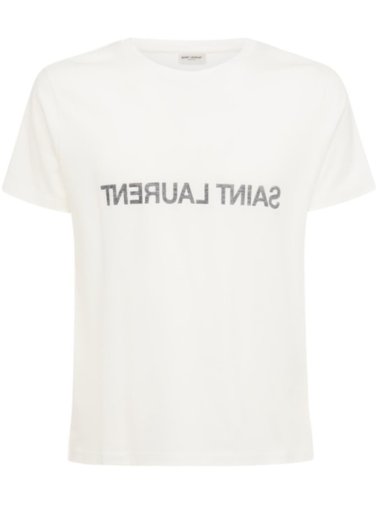 Saint Laurent: Camiseta de algodón estampada - Blanco - men_0 | Luisa Via Roma
