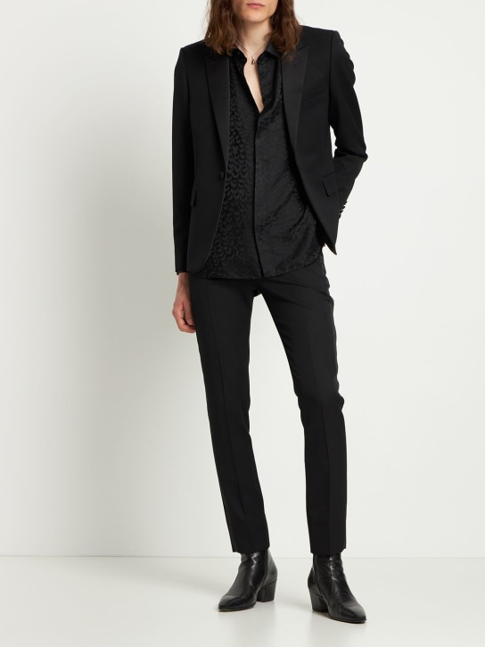 Saint Laurent: Wool gabardine tuxedo jacket - Black - men_1 | Luisa Via Roma