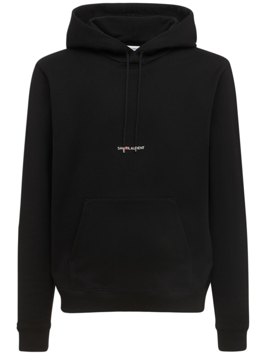 Saint Laurent: Cotton sweatshirt hoodie - Siyah - men_0 | Luisa Via Roma