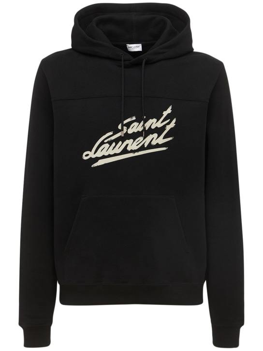 Saint Laurent: '50s Signature logo sweatshirt hoodie - Black - men_0 | Luisa Via Roma