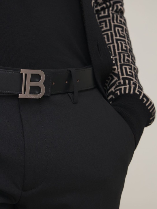 Balmain: Cintura in pelle con fibbia B 3.5cm - men_1 | Luisa Via Roma