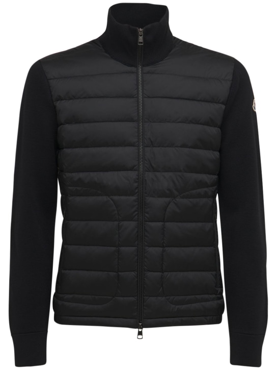 Moncler: Wool blend tricot down jacket - Black - men_0 | Luisa Via Roma