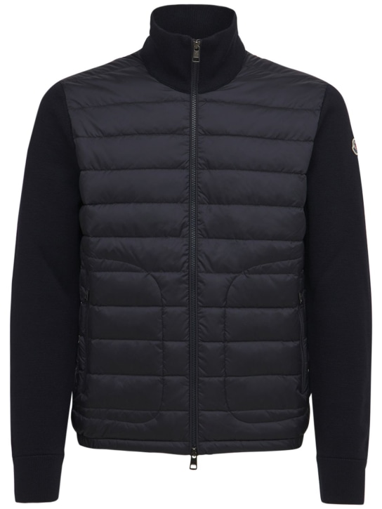 Moncler: Wool blend tricot down jacket - Navy - men_0 | Luisa Via Roma
