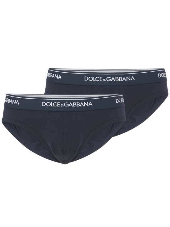Dolce&Gabbana: LOGO棉质内裤两件装 - 海军蓝 - men_0 | Luisa Via Roma