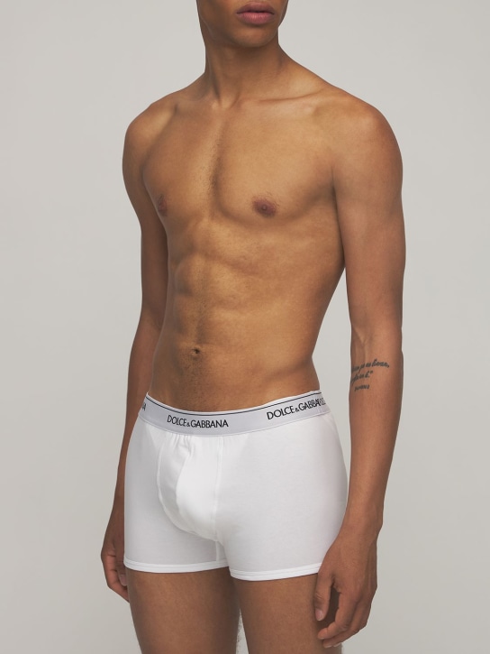 Dolce&Gabbana: Set de 2 calzoncillos boxer de algodón con logo - Blanco - men_1 | Luisa Via Roma