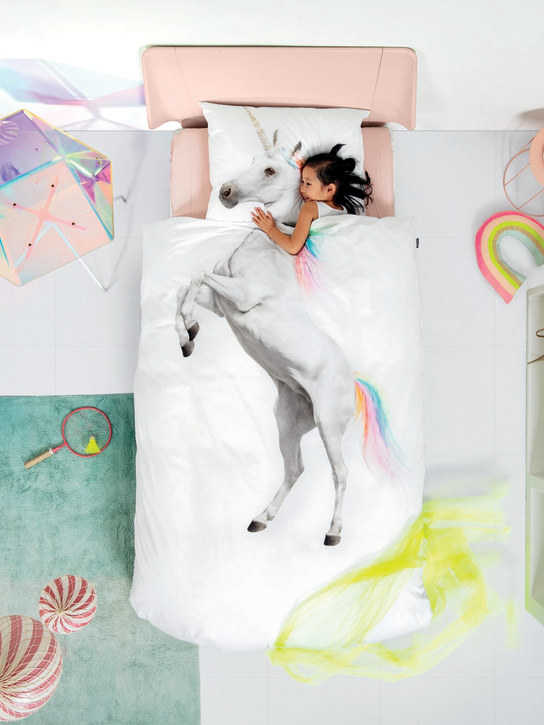 Snurk: Unicorn organic cotton duvet cover set - Beyaz - kids-girls_1 | Luisa Via Roma