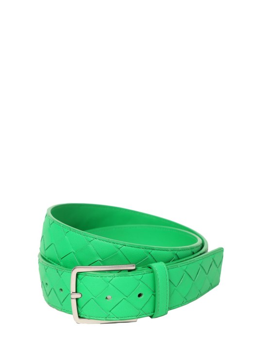 Bottega Veneta: 3.5cm New Intreccio buckle leather belt - Parakeet - men_0 | Luisa Via Roma