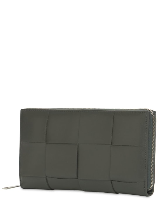 Bottega Veneta: Maxi Intreccio leather zip around wallet - Light Graphite - men_1 | Luisa Via Roma