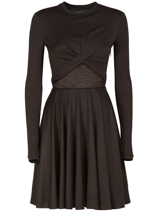 Giambattista Valli: WOOL BLEND JERSEY MINI DRESS W/ LACE - Black - women_0 | Luisa Via Roma