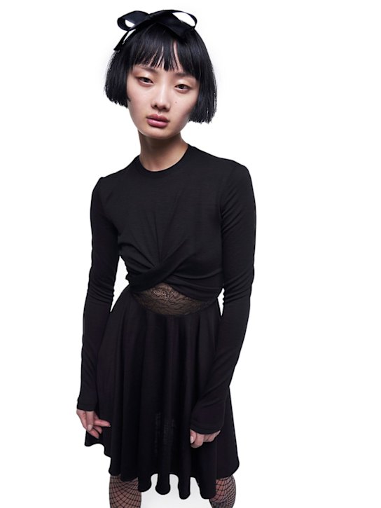 Giambattista Valli: WOOL BLEND JERSEY MINI DRESS W/ LACE - Black - women_1 | Luisa Via Roma