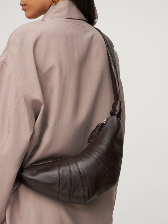 Lemaire: Small Croissant soft nappa shoulder bag - Dark Chocolate - women_1 | Luisa Via Roma