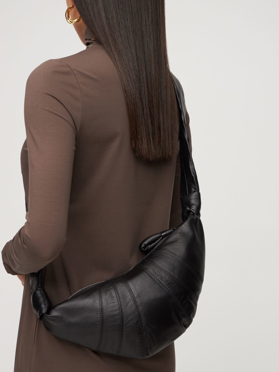 Lemaire: Small Croissant soft nappa shoulder bag - Black - women_1 | Luisa Via Roma