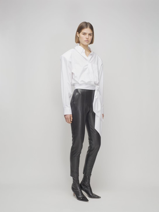 Alexandre Vauthier: High waist leather straight leg pants - Black - women_1 | Luisa Via Roma