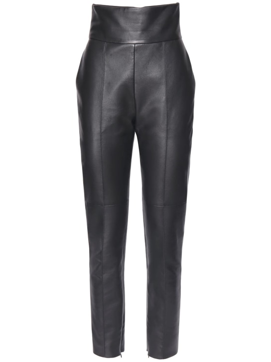 Alexandre Vauthier: High waist leather straight leg pants - Black - women_0 | Luisa Via Roma