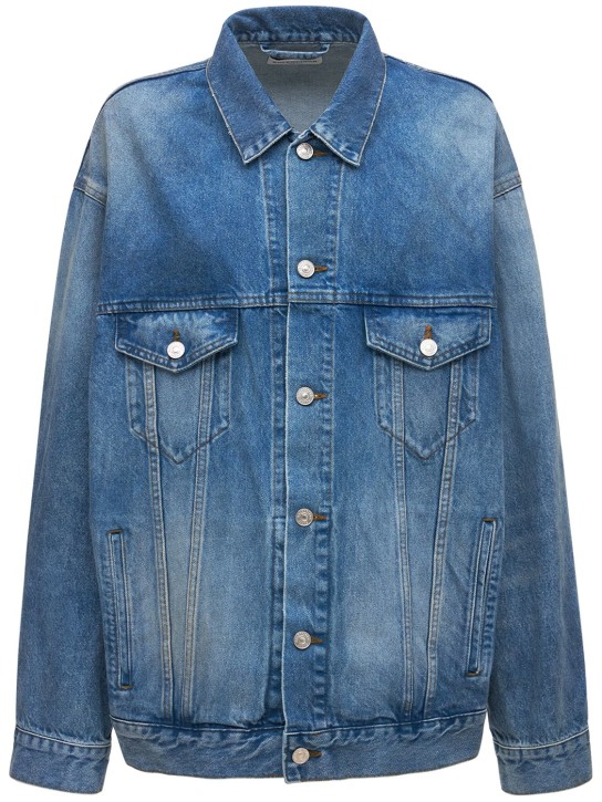 Balenciaga: Large fit Japanese cotton denim jacket - Electric Blue - women_0 | Luisa Via Roma