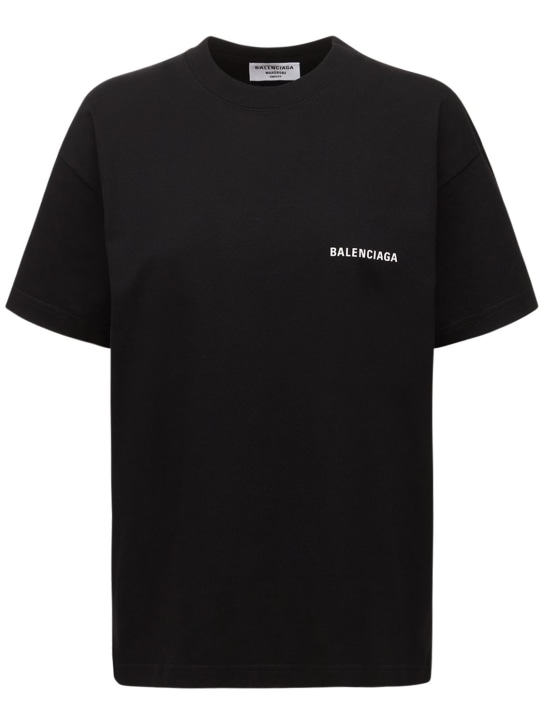 Balenciaga: T-shirt medium en jersey imprimé logo - Noir - women_0 | Luisa Via Roma