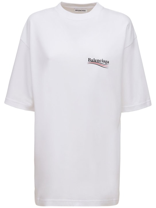 Balenciaga: T-shirt oversize in jersey di cotone con logo - Bianco - women_0 | Luisa Via Roma