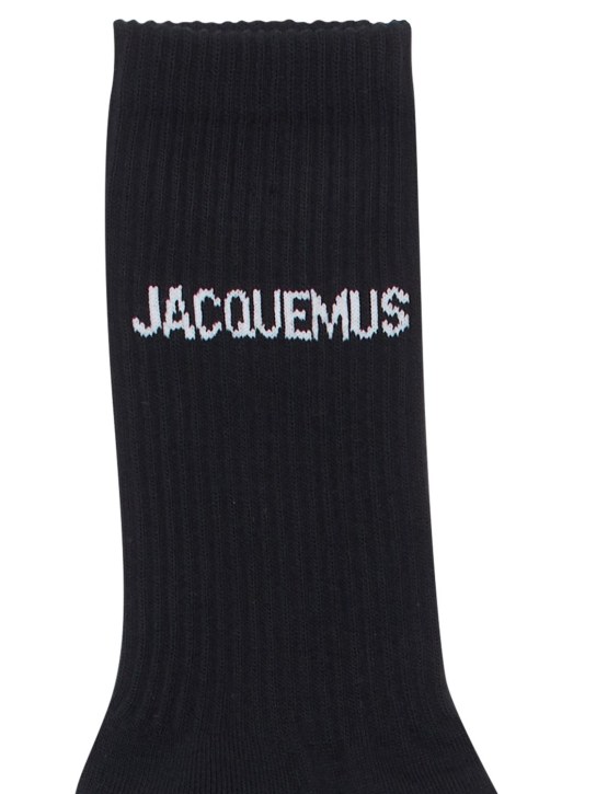 Jacquemus: Les Chaussettes logo knit socks - Black - women_1 | Luisa Via Roma