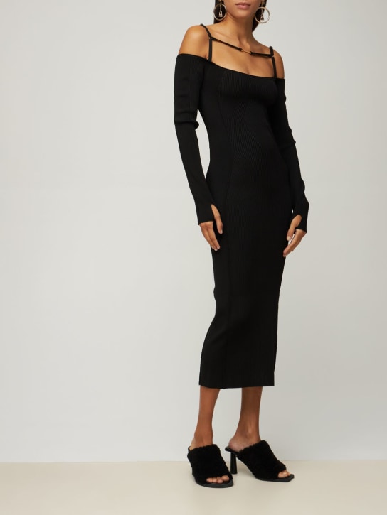Jacquemus: La Robe Sierra viscose blend midi dress - Siyah - women_1 | Luisa Via Roma