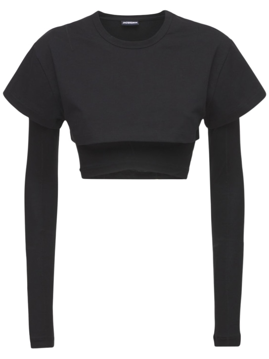 Jacquemus: Le Double リヨセルジャージーTシャツ - ブラック - women_0 | Luisa Via Roma