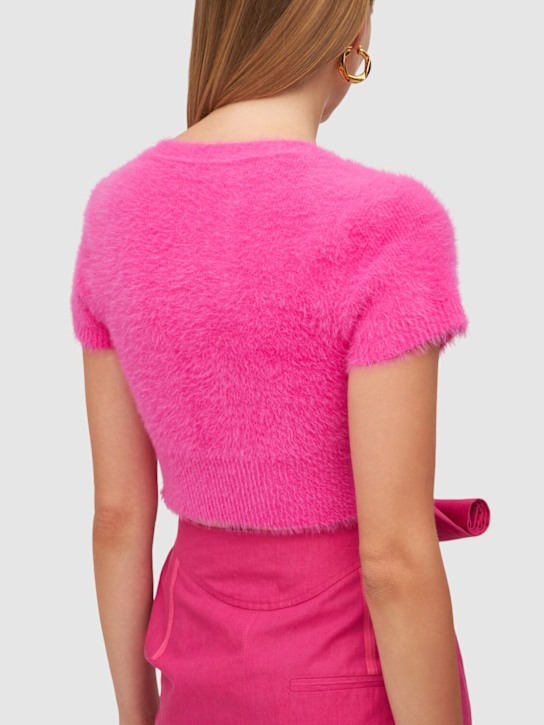 Jacquemus: La Maille Neve fluffy crop top - Pink - women_2 | Luisa Via Roma