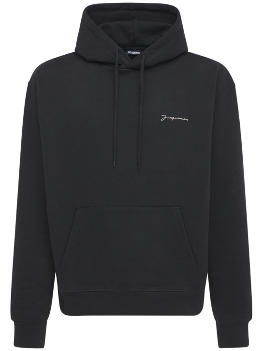 Jacquemus: Le Sweatshirt Brodé cotton jersey hoodie - Siyah - men_0 | Luisa Via Roma