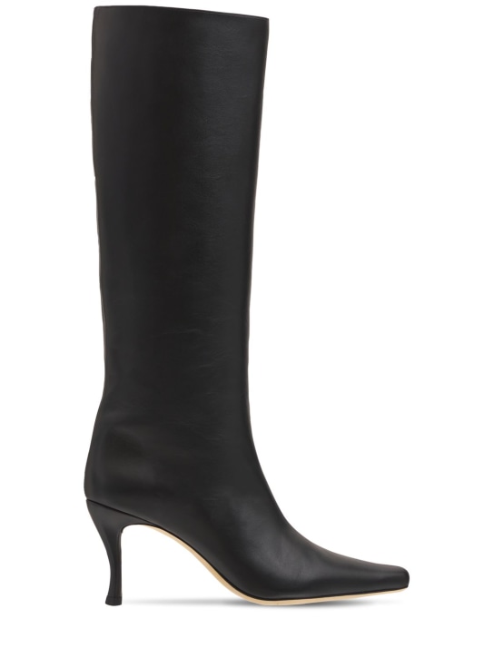 BY FAR: 80mm Stevie 42 leather tall boots - Black - women_0 | Luisa Via Roma