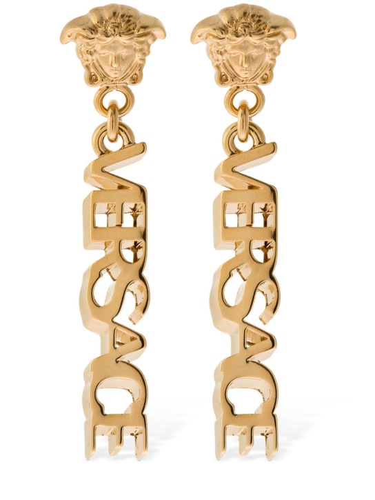 Versace: Versace logo & medusa earrings - Gold - women_0 | Luisa Via Roma