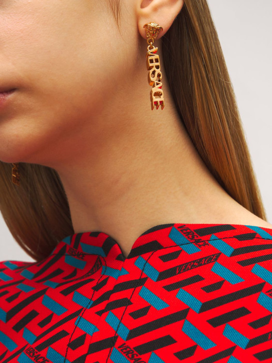 Versace: Versace logo & medusa earrings - Altın Rengi - women_1 | Luisa Via Roma